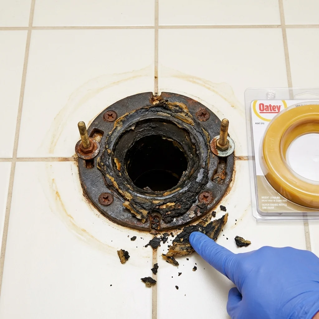 Failed wax ring showing water seepage at the base of a toilet in a Sparta, TN home
