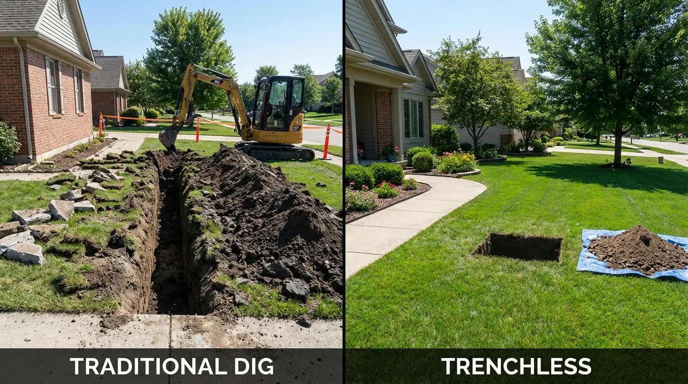 Trenchless sewer repair with minimal yard damage versus traditional excavation in Sparta, TN